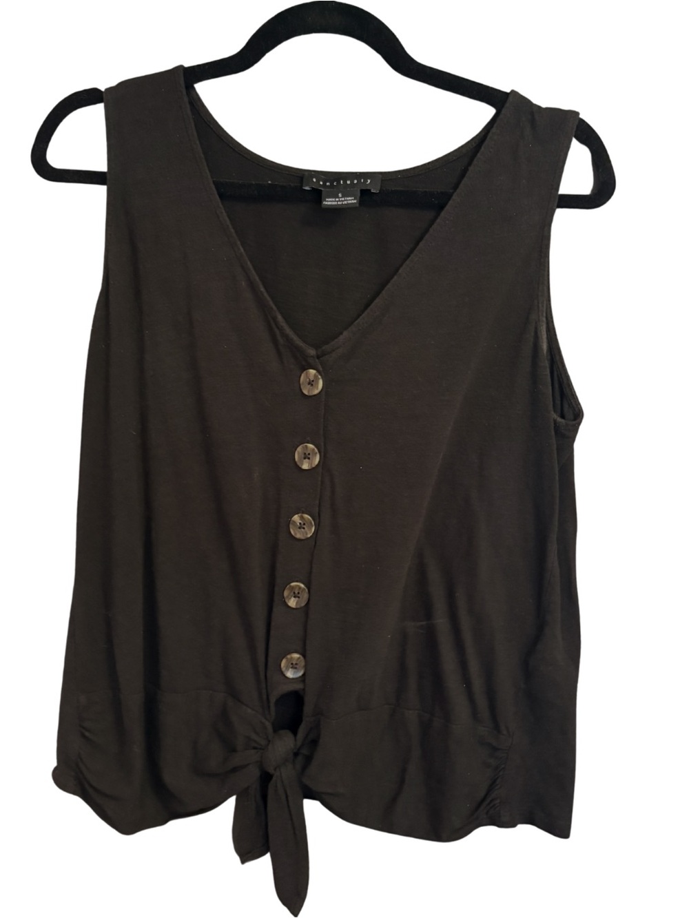 Sanctuary Black Button Front Tie Hem Tank Top Size S
